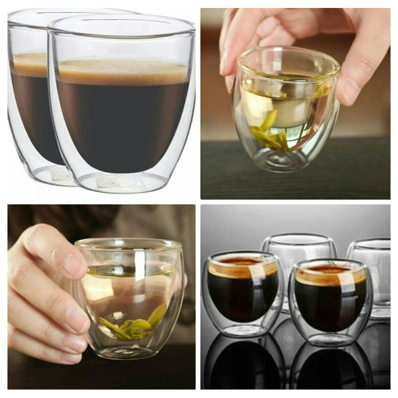 Set de dos vasos de vidrio doble para café latte, Cocina